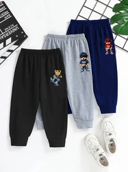 3 Children's Cartoon Bear Print Sweatpants, Elastic Waist Jogging Pants, Comfy Slacks, Fall/Winter Boys Clothing, As Gifts