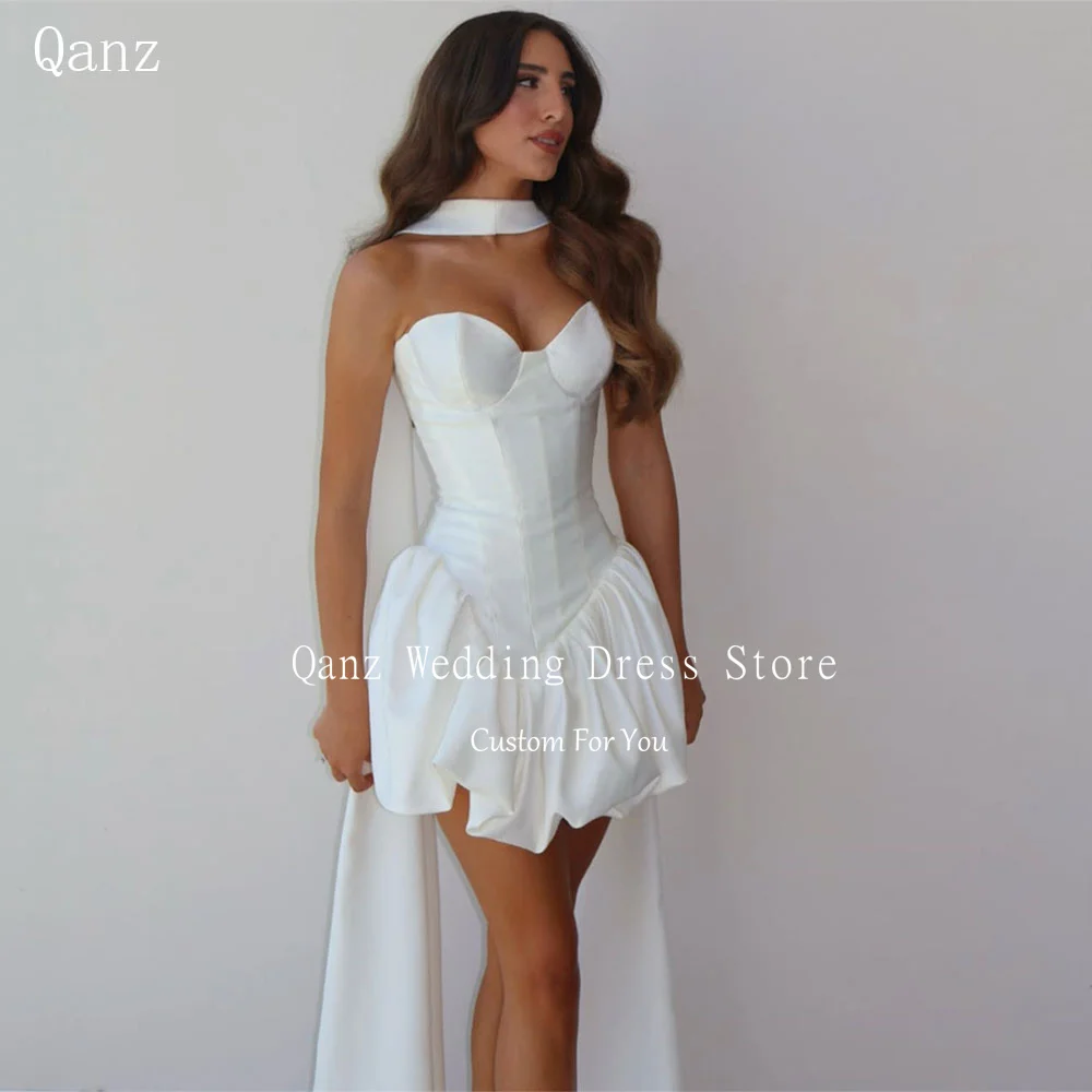 

Qanz Short Wedding Party Dresses Sweetheart Satin Corset Mini Women Robe De Mariee Bohème Puffy Vestidos De Novia Customized