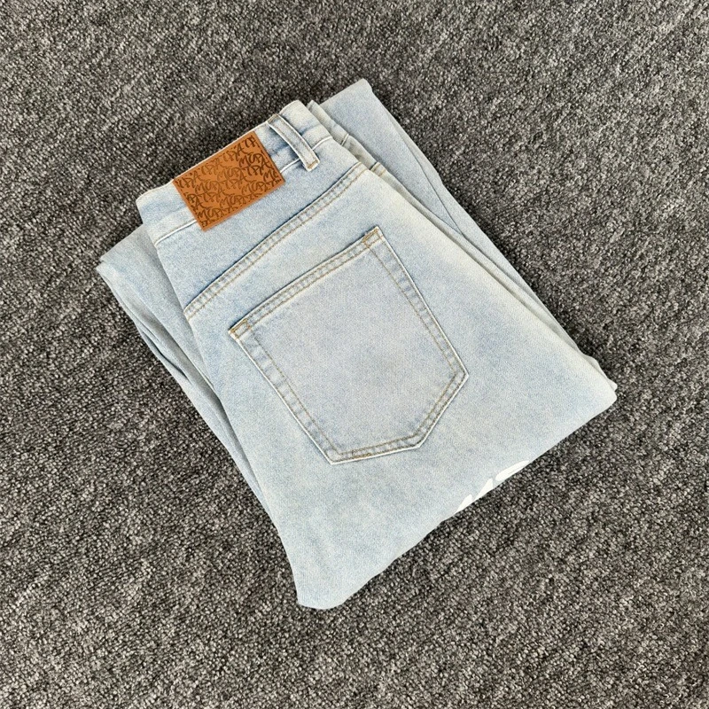 

Mertra Blue Washed Jeans Men Women 1:1 Best Quality Vintage Straight-leg Denim Denim Trousers