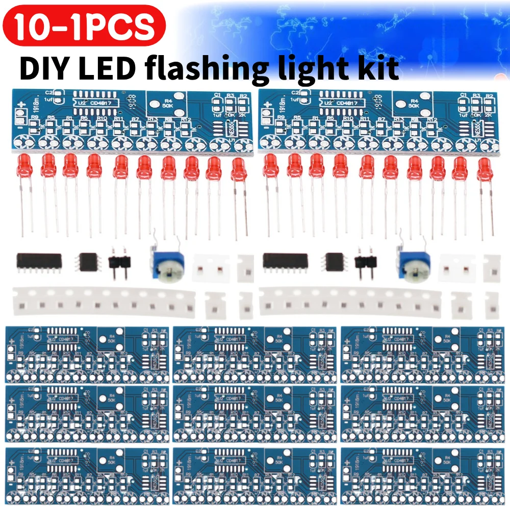 NE555 CD4017 DIY LED Flashing Light Kit SMD Soldering Practice Suite LED Flashing Light DIY Kit LED Water Flowing Effect