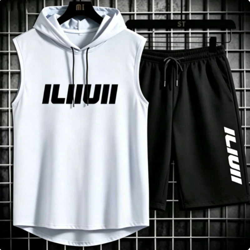 

Summer men's clothing Fashion casual basketball suit street sportwear 2 piece breathable short sleeve T-shirt+jogging shorts set