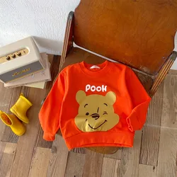 Disney printed cartoon Winnie children's hoodie for boys and girls fashionable casual top with round neck loose fitting pullover