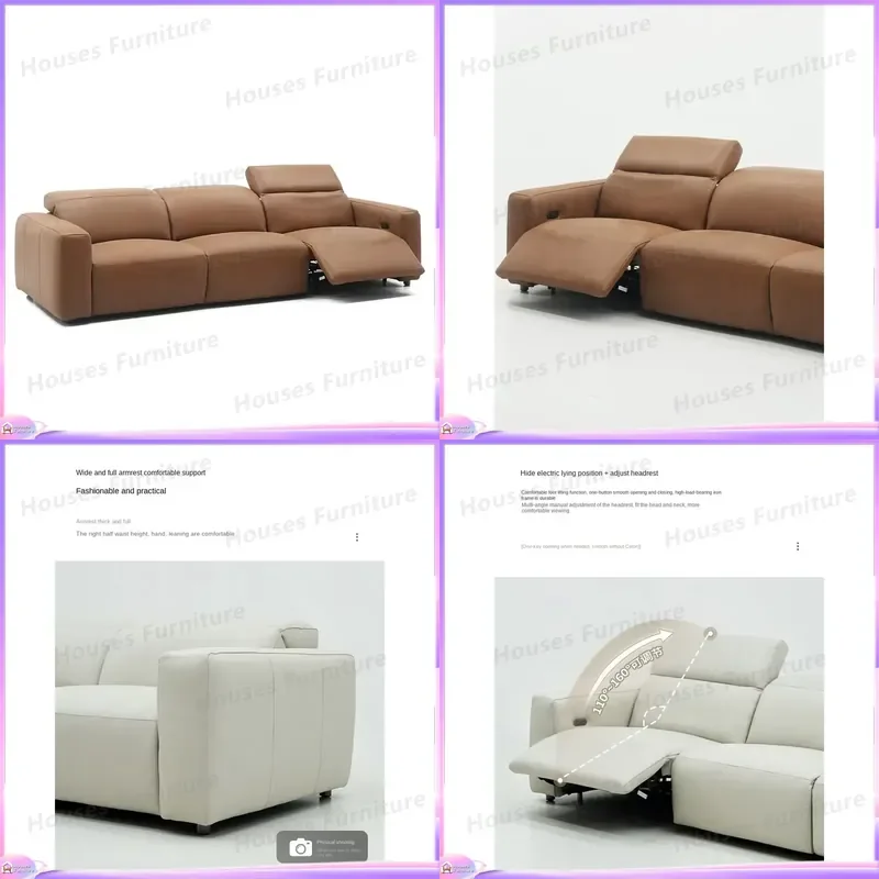 Italian Style Recliner Sofa 3 Seater Genuine Leather Modern Living Room Furniture Villa Home Theater First Class