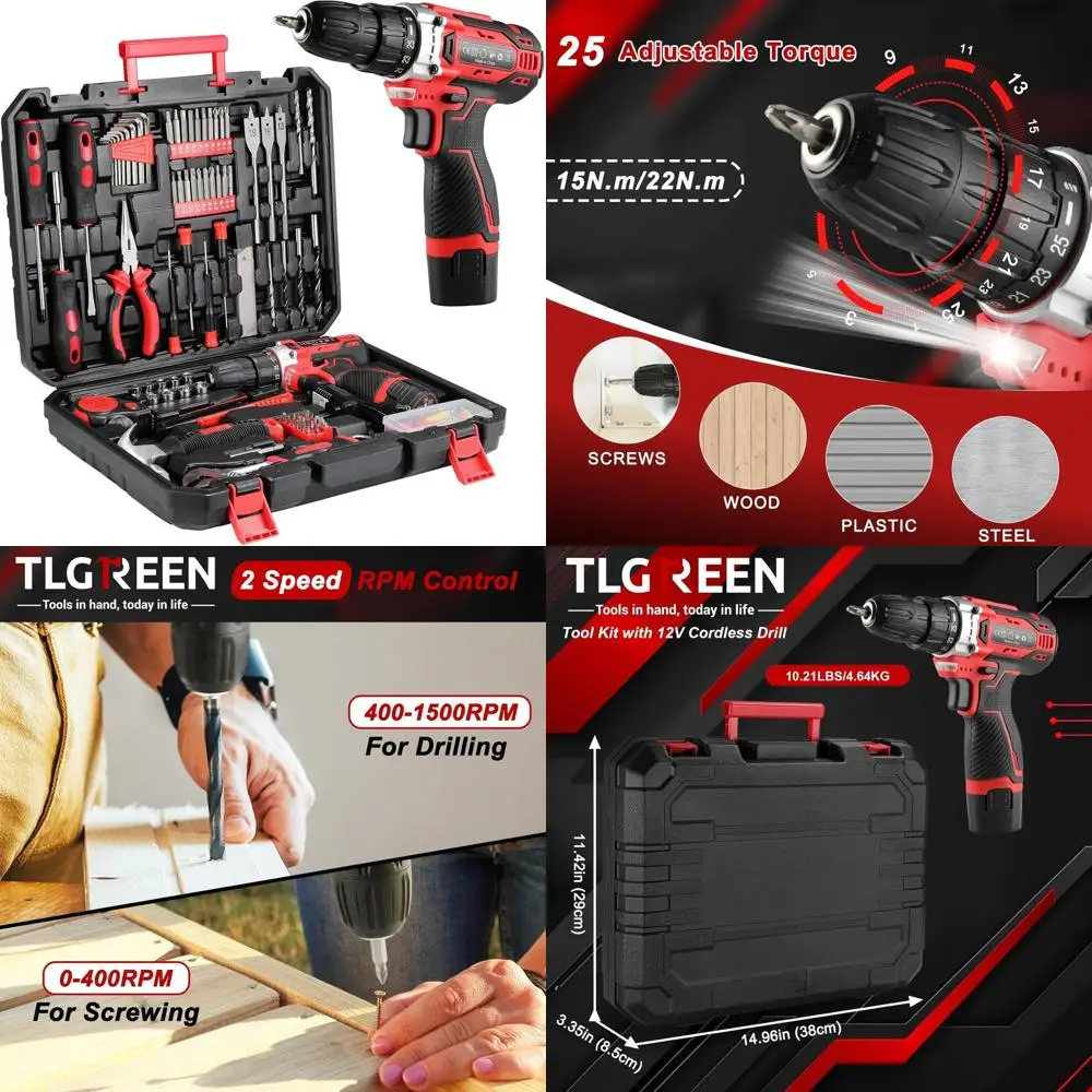 

Аккумуляторная дрель-шуруповерт 12 В, набор электроинструментов из 138 предметов с магнитными битами, 2 скорости и быстрая зарядка для домашнего ремонта и DIY