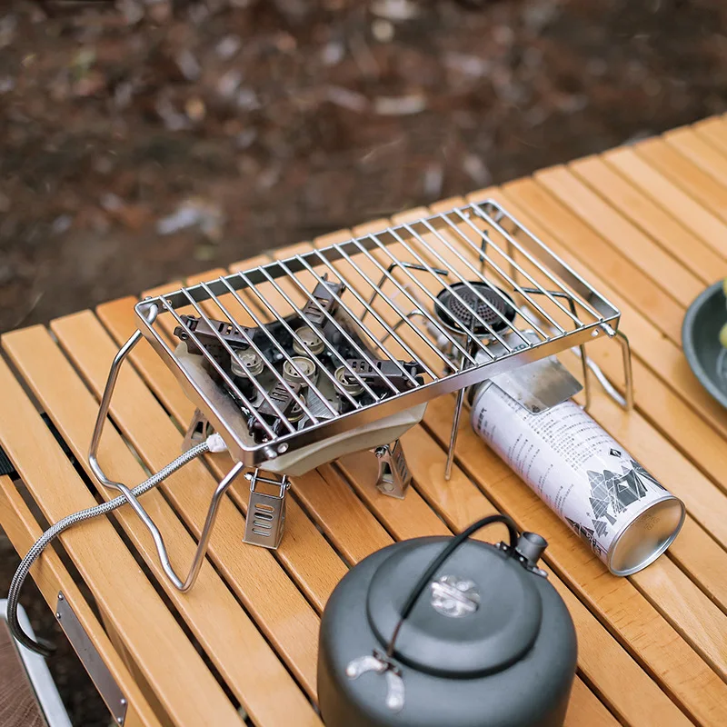 Churrasco ao ar livre Folding Rack, Camping portátil, fogão grosso de aço inoxidável, suporte de cabeça, mini cozinha, pequeno churrasco Rack, novo