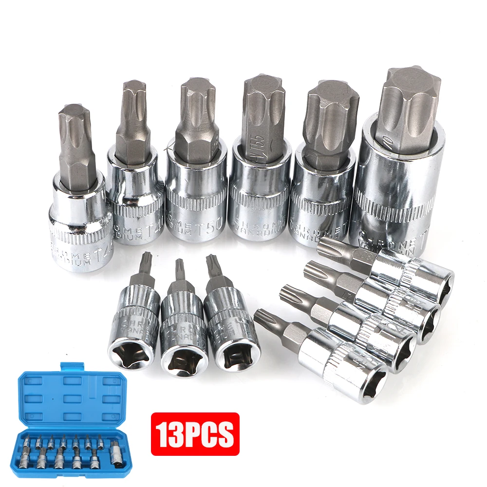 T8-T70 Car Removal Tools 13 Pcs Torx Bit Socket Set For Ratchet Torque Spanner 1/4