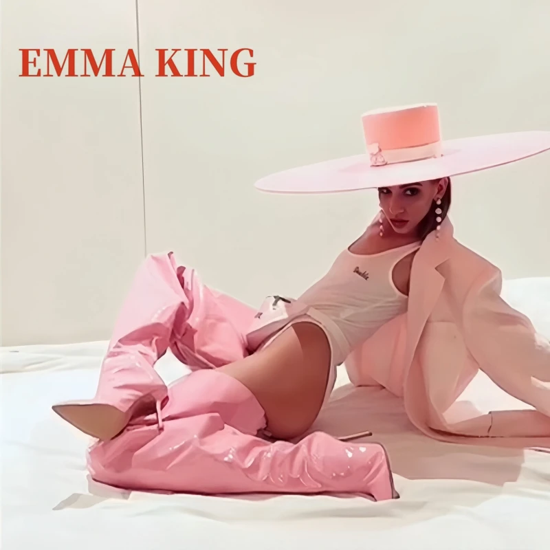 النساء الوردي الفخذ أحذية عالية مثير أشار تو الخنجر الكعوب فوق الركبة الأحذية عودة البريدي رقيقة عالية الكعب طويلة بوتاس دي Mujer 44