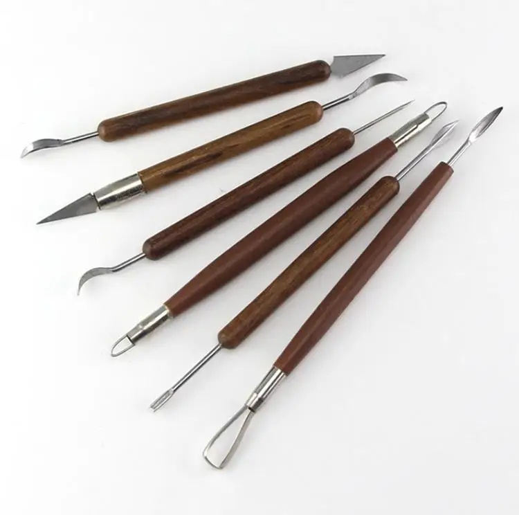 

6pcs/Set Sharp Clay Sculpting Wax Carving Pottery Tools Shapers Wood Handle Ceramic Pottery Clay Sculpture Carving Tools SN4087