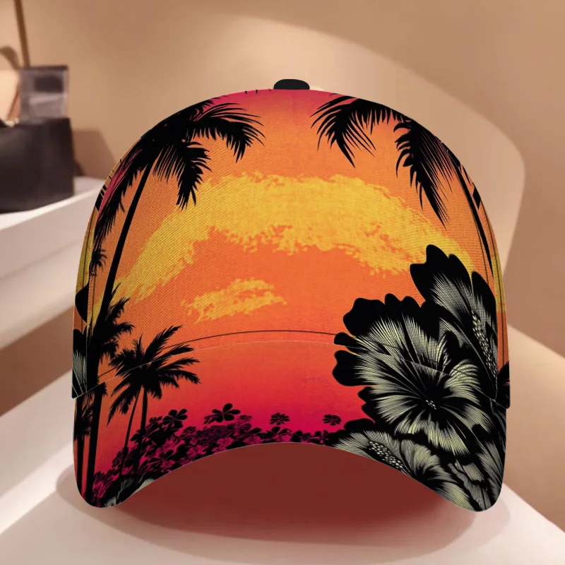 1pc Tropical Sunset Palms and Flowers Print Classic Baseball Cap Classic Duckbill Hat Ideal for Daily Wear Adjustable Design
