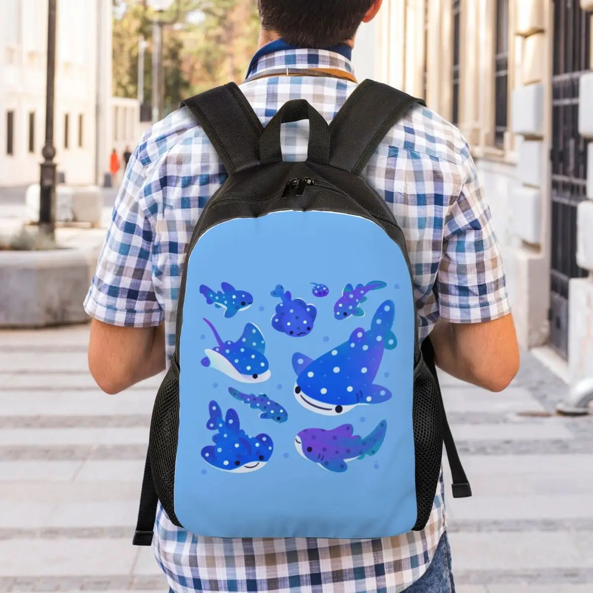 Polka Dot Shark Backpack Student Boys Girls BookBag School Bag Computer Shoulder Bags