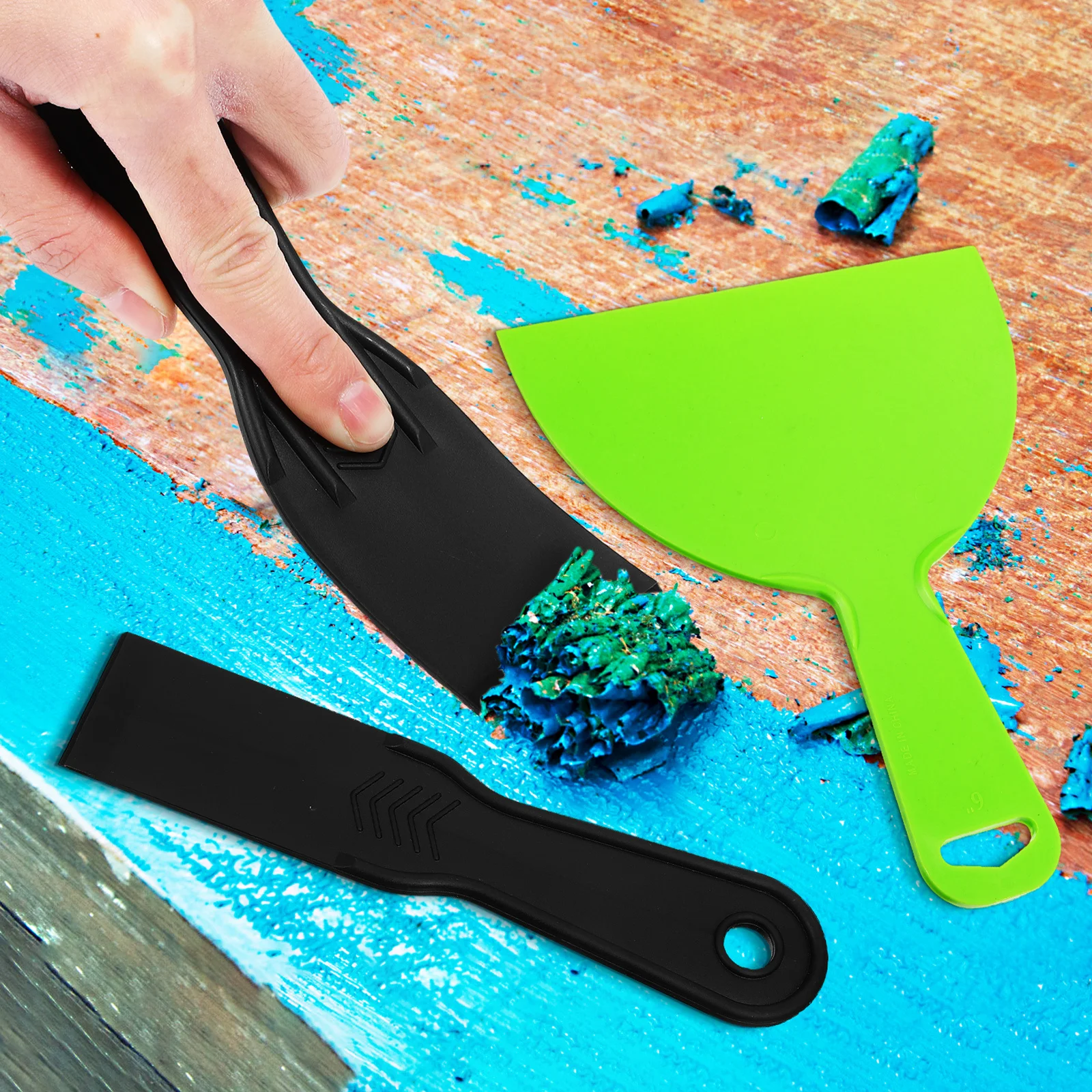 Juego de espátulas raspadoras de pintura de plástico, herramienta de llenado de masilla de reparación de pared con agarre cómodo, varios tamaños, 10 Uds.
