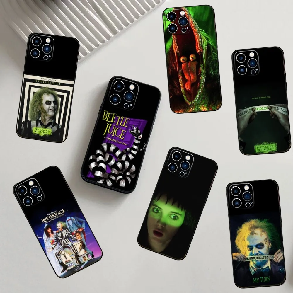 Movie B-Beetlejuice Phone Case For iPhone 16,15,14,13,12,11,Pro,X,XS,Max,XR,Plus,Mini Silicone Black Shockproof TPU