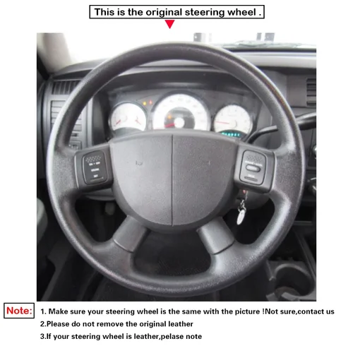 Imagen 2 del producto Protector negro para volante de coche de piel sintética para Dodge Ram 1500 2500 3500 Durango 2004-2009 Dakota 2008-2013