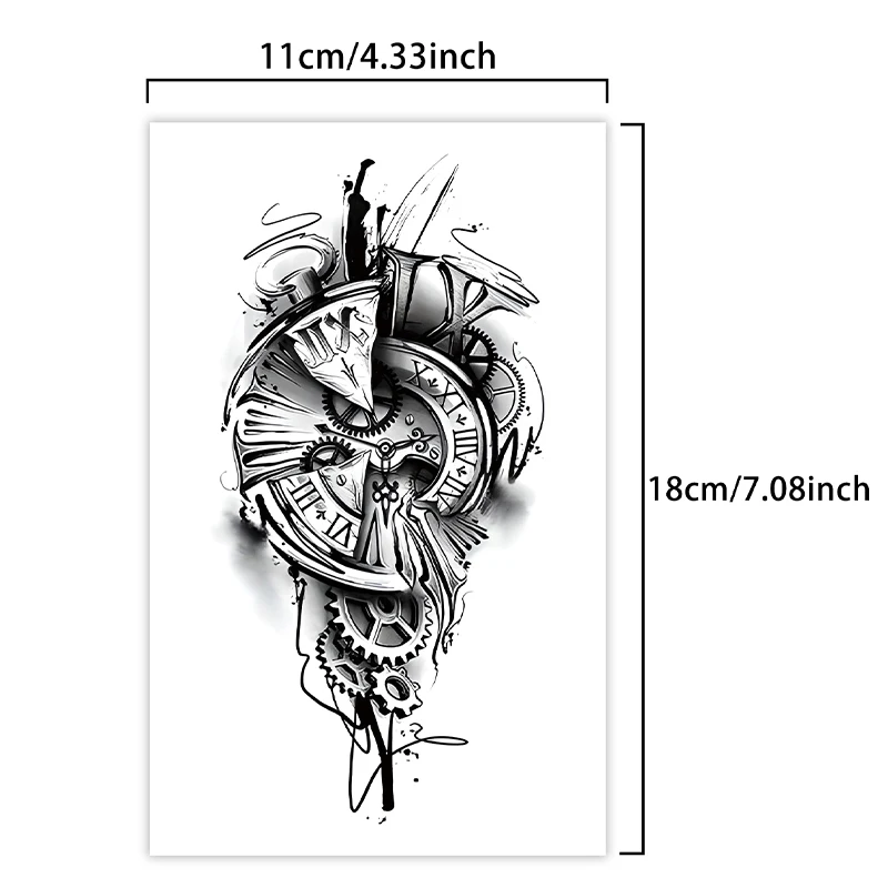 1Pc Clock Gear Waterproof Temporary Tattoo Stickers, Long-lasting Waterproof for One to Two Weeks, Fake Tattoo for Arm, Leg.