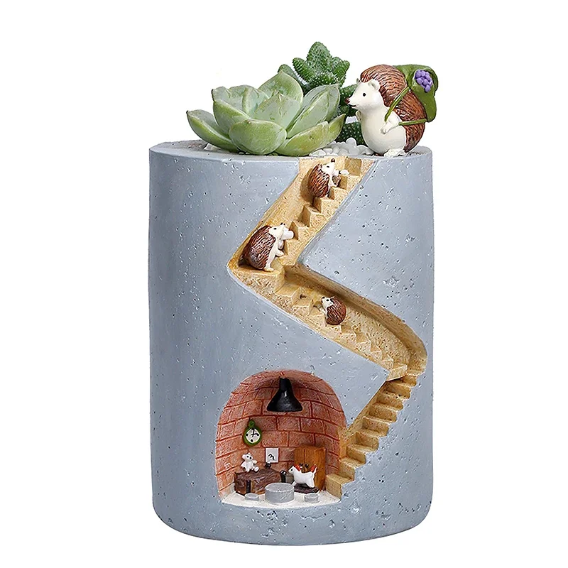 Maceta creativa de erizo, macetas de resina para plantas suculentas, macetas de jardín, figuritas decorativas para decoración de mesa del hogar