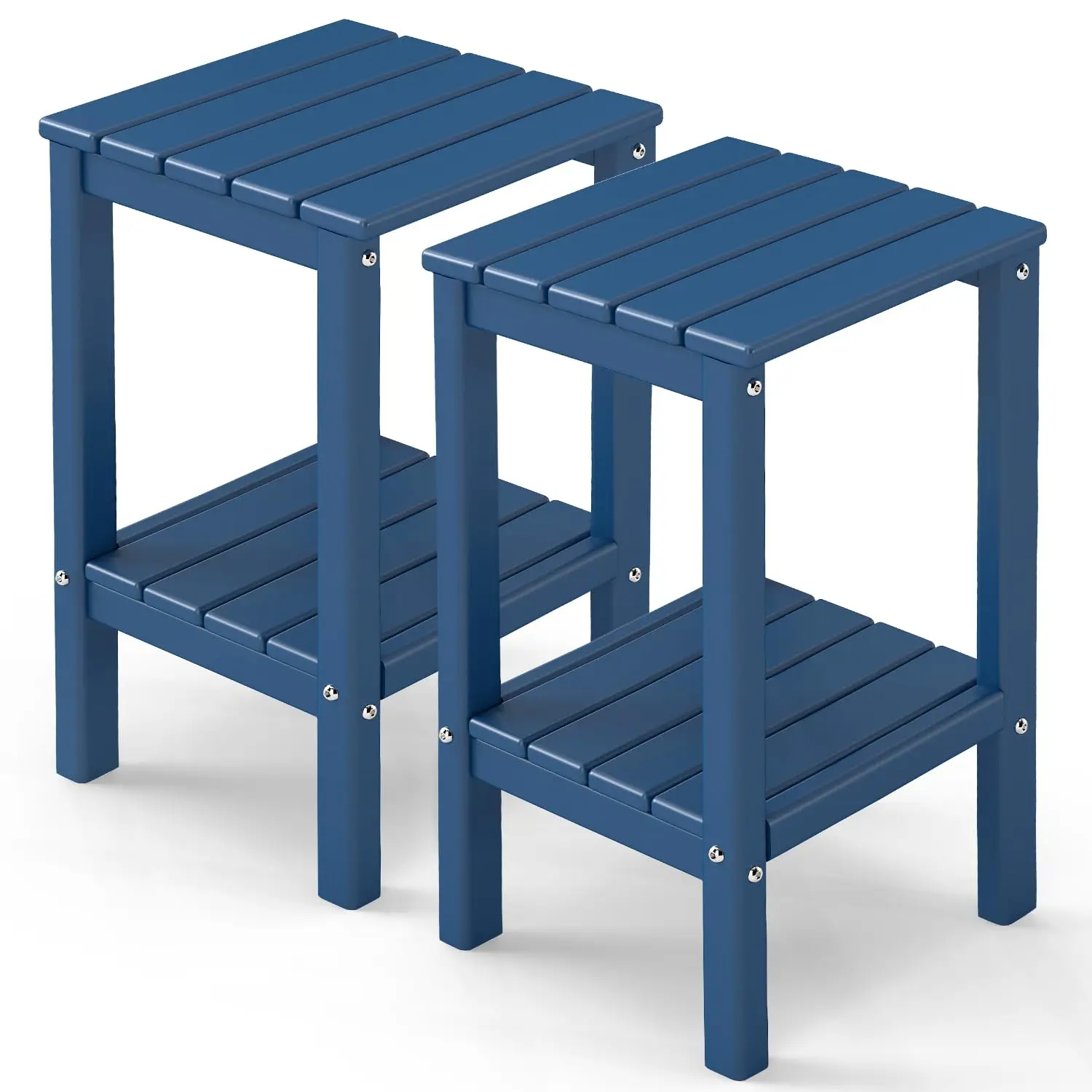 HDPE Tall Outdoor Side Table 2-Pack w/Storage Shelf, 23.4