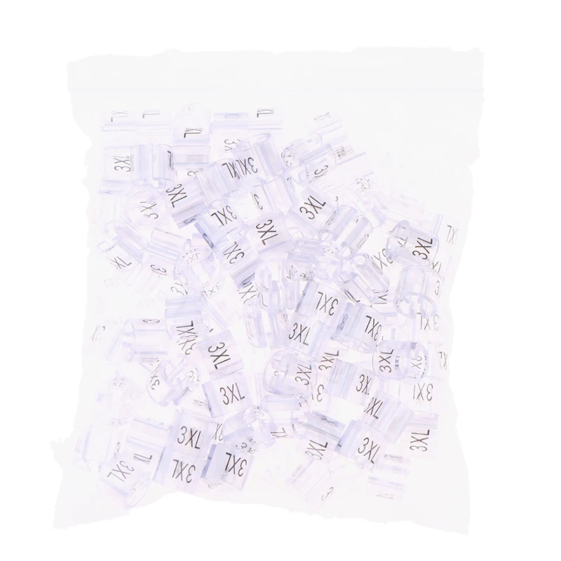 100Pcs Clothes Hanger Size Markers Clear Plastic Home Hangers Size Tag Kit XXS-5XL Snap On Hanger Divider Accessories Label