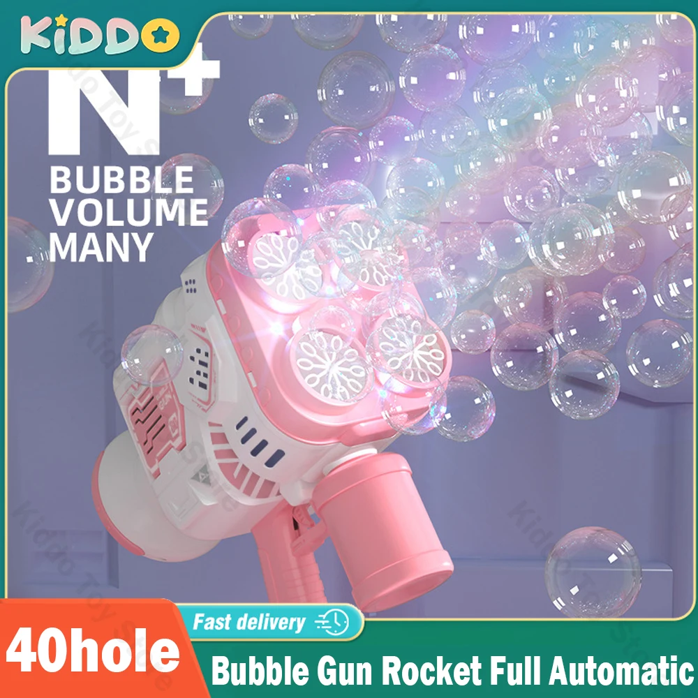 Full Automatic 40 Hole Sky Star Bubble Gun Rocket Bubble Toy Colorful Blowing Light Bubble Machine Outdoor Party Birthday Gift