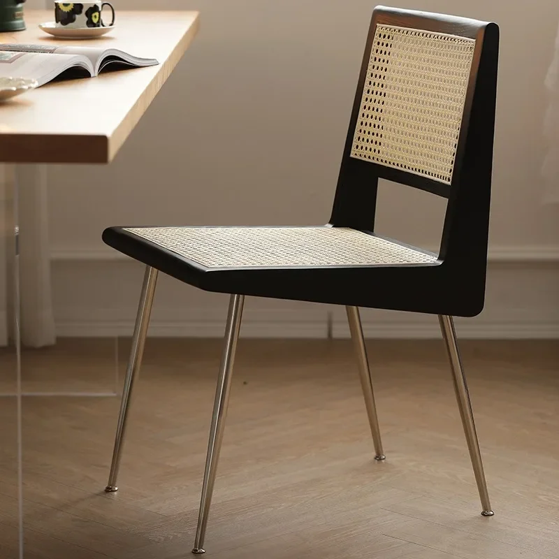 D الروطان الطعام كرسي بسيط خشب متين كرسي خلفي سجل الفولاذ المقاوم للصدأ كرسي النمط الياباني الدافئة المعيشة المنزل استخدام الأثاث #3