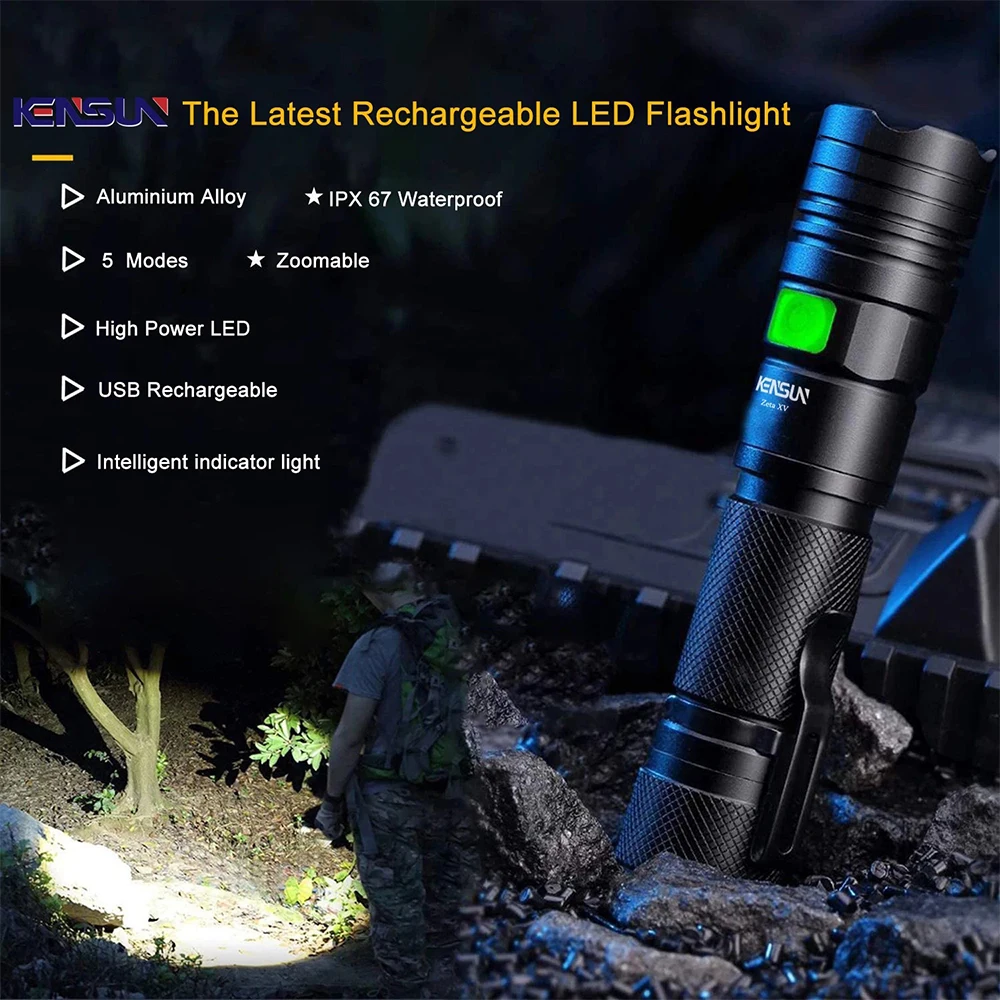 Powerful LED Flashlight Portable Hand Lantern Waterproof 5 Modes Zoom Torchlight Super Bright Torch USB Rechargeable Emerency