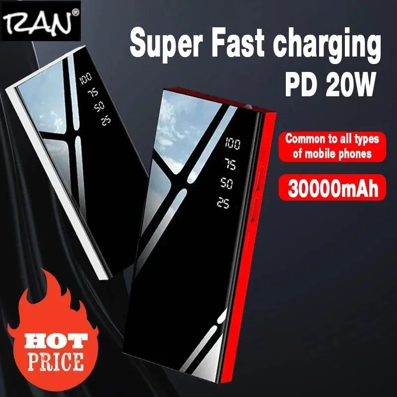 30000mAh LED Display Digital Carregador Portátil Bateria Externa Adequado para iPhone e Android USB Power Bank Mini Powerbank