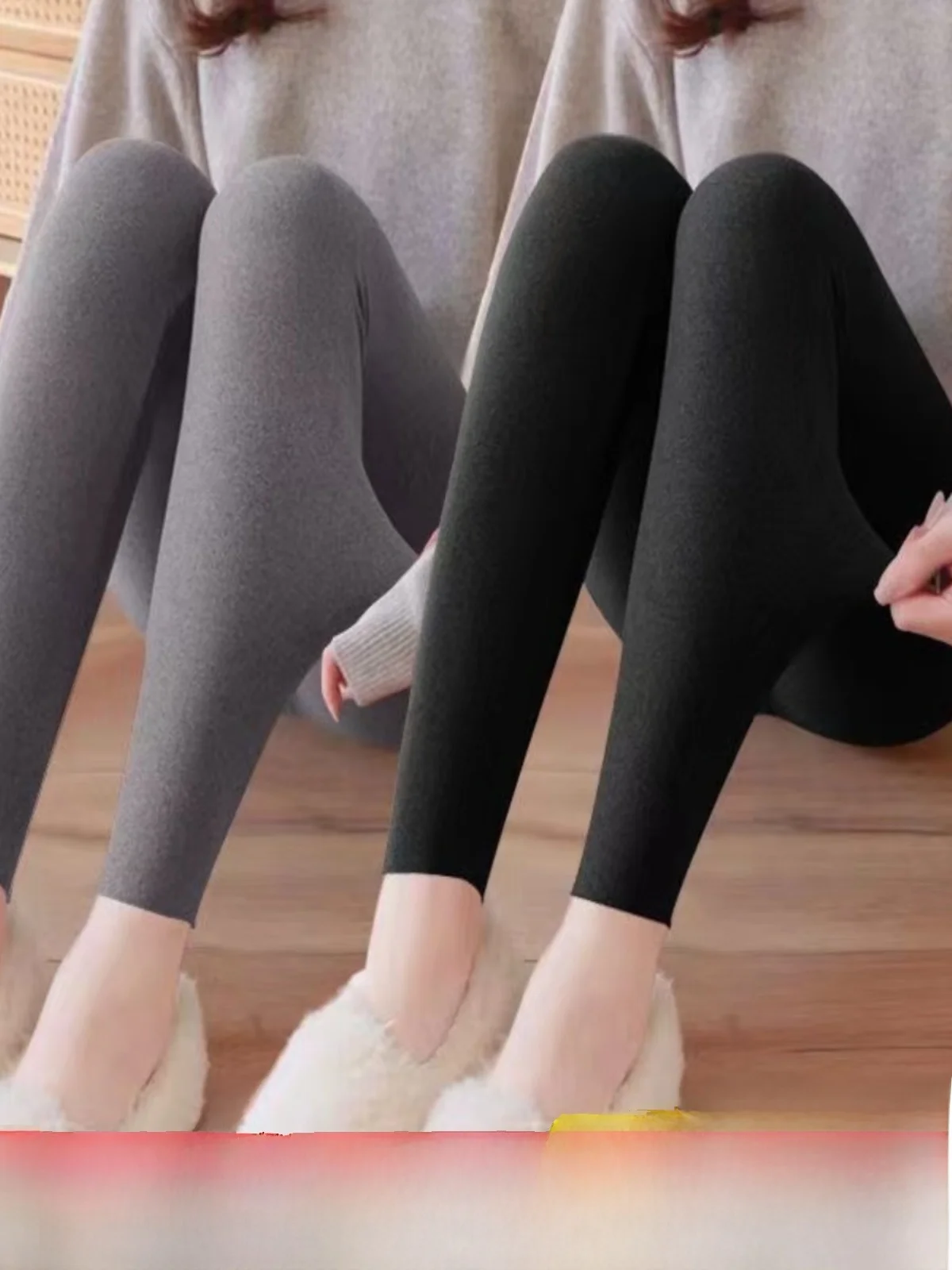 Women's Autumn Winter Warm Trousers Slim Fit Double Layer Fleece Cotton Wool Pants Seamless Base Layer Long Polyester Fiber