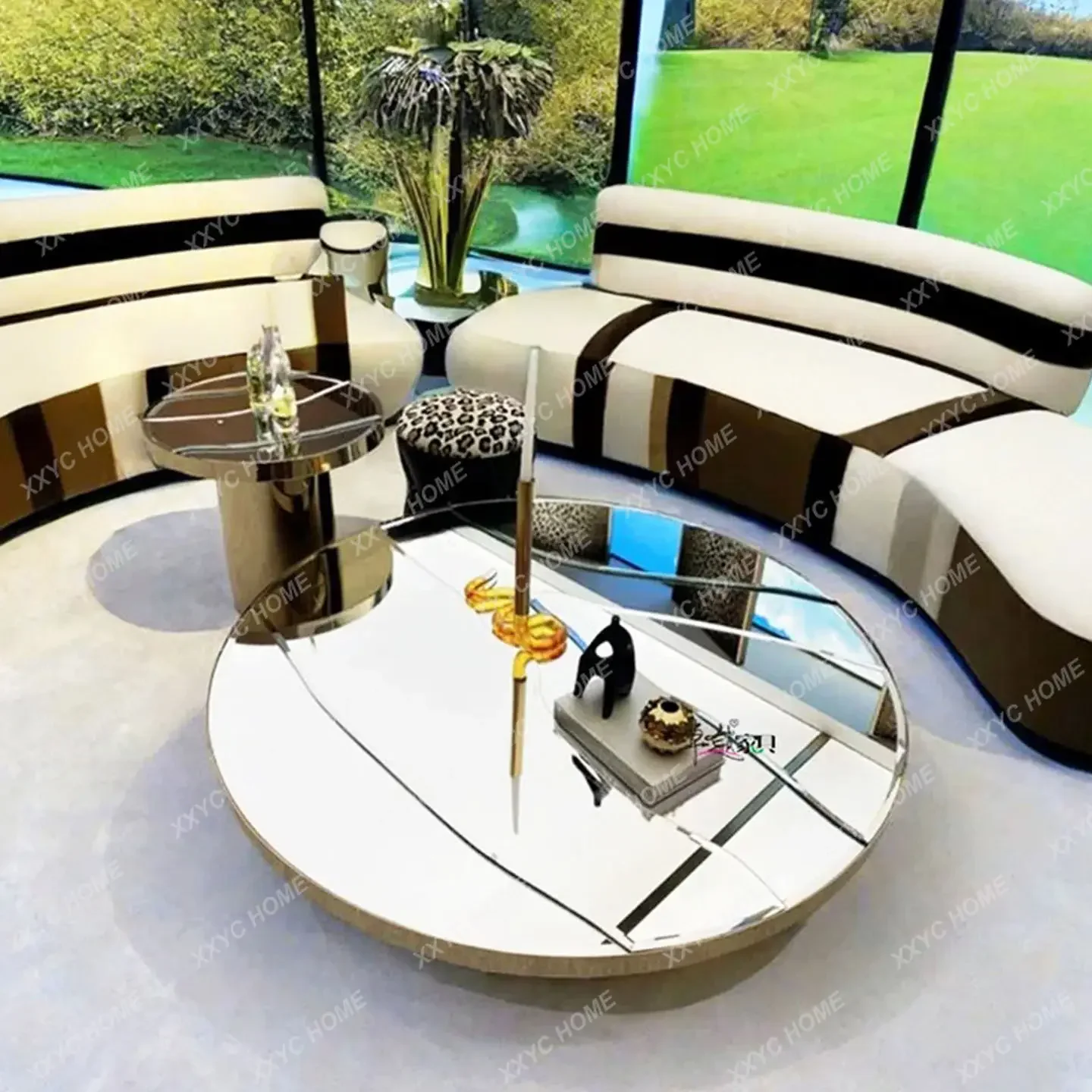 TT stainless steel mirror coffee table light luxury high-end living room home round table