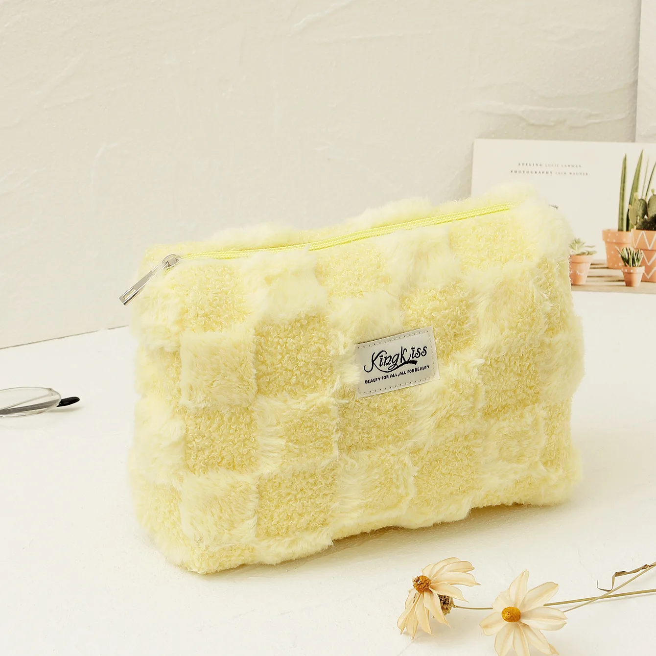 Borse cosmetiche in peluche per le donne borsa per il trucco borsa da viaggio di grande capacità borsa da toilette con cerniera custodia per