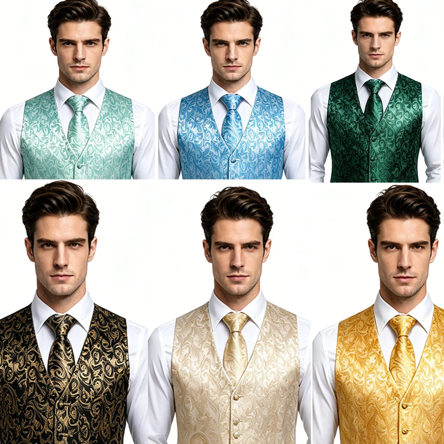 

Men's Jacquard Paisley V-Neck Suit Vest with Matching Tie, Fit Formal Waistcoat Set for Wedding, Prom, Party Business Events