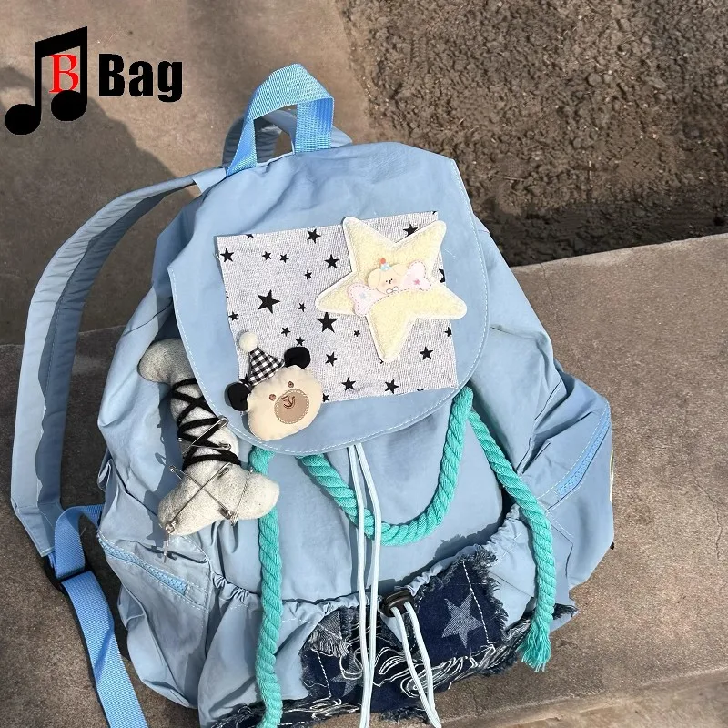 

Japanese Wave Point with Rabbit College style Backpack Y2K Girl Gothic Punk Versatile Shoulder Bag Large Capacity Schoolbag