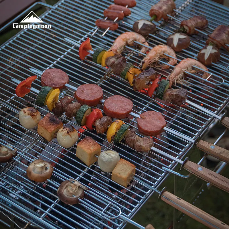 

Набор из 8 плоских шампуров для барбекю CAMPINGMOON K480 из нержавеющей стали с деревянными ручками, включая сумку для хранения