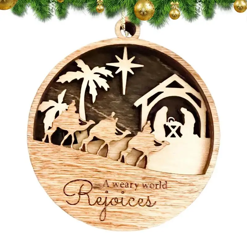 

Nativity Scene Tree Ornament Christmas Tree Nativity Ornament Wood Pendant Seasonal Decoration Indoor Outdoor Branch Props For