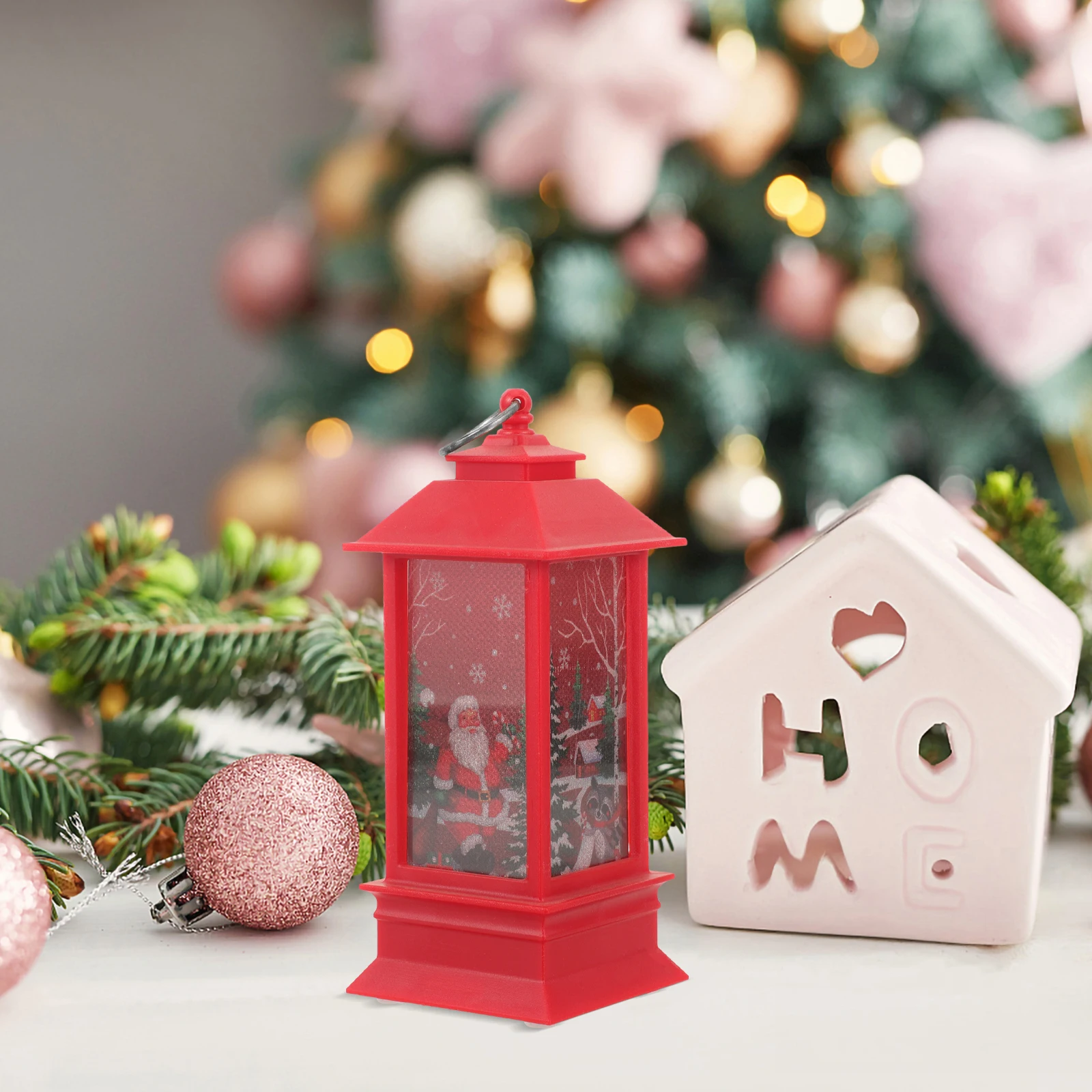 

Christmas Tree Square Lantern Decorative Ornament Lights Ornaments Metal Lamps for Festive Decoration Elder