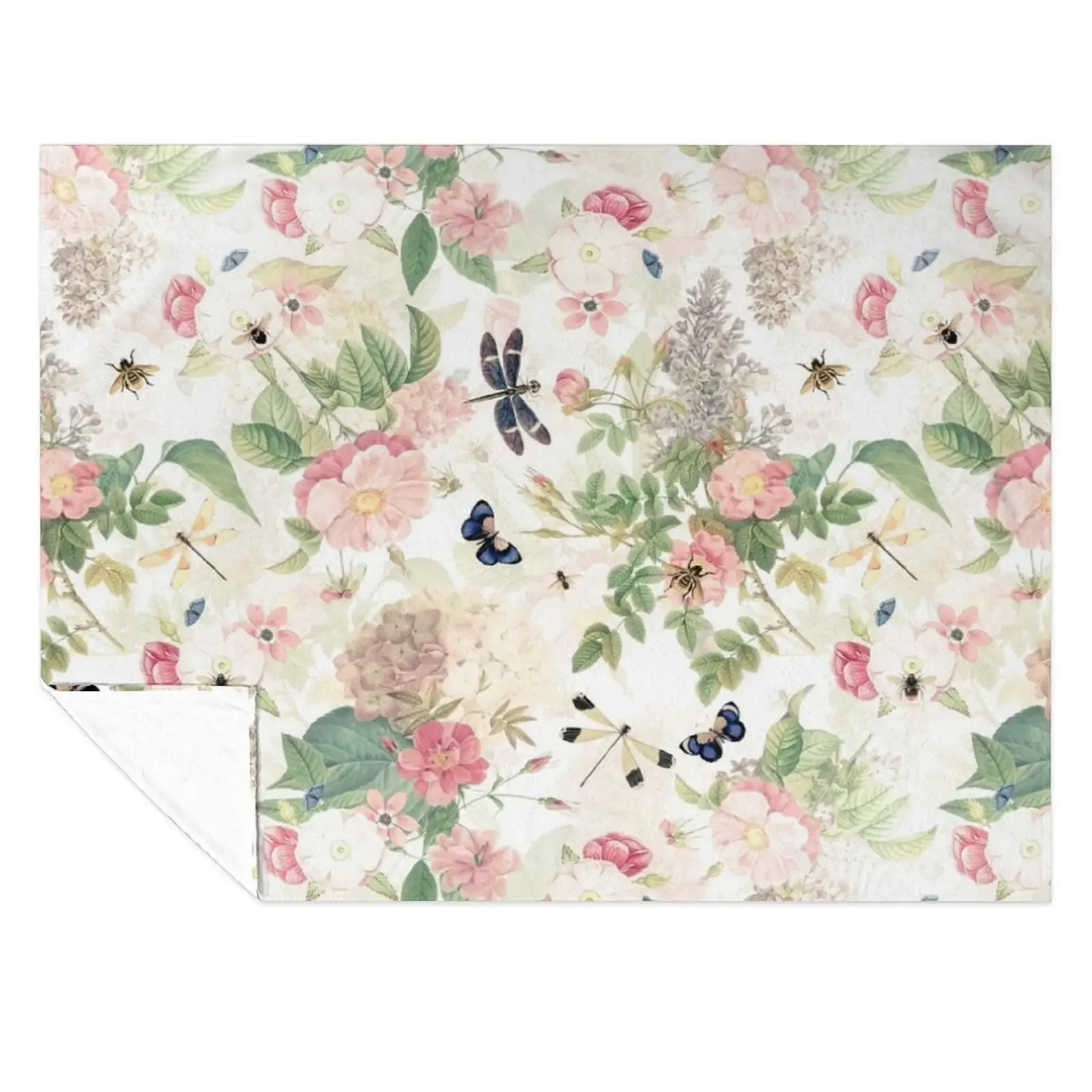 

UtART - Vintage Roses Spring Flower And Early Insects Pattern - Sepia Blush Cream white Throw Blanket Decorative Sofa Blankets