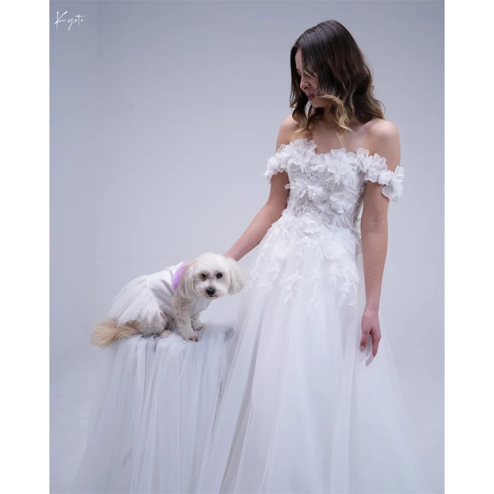 

Kyoto Customized 3D Flower Off Shoulder Sweetheart Neck Wedding Dress Court Train vestidos de novia Lace-Up Evening Dresses 2025