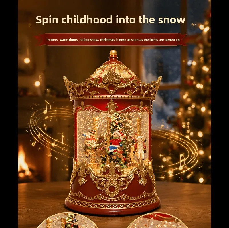Christmas decoration retro snow music box water light scene arrangement ornament carousel music box atmosphere gift