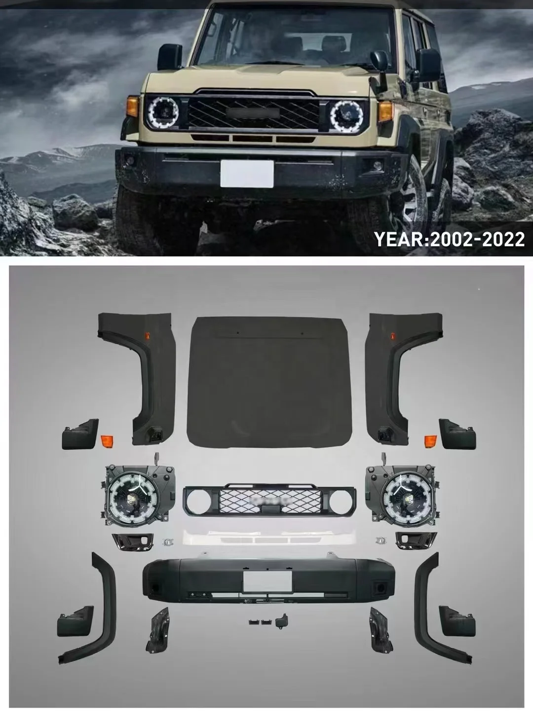 Old Model 2002-2022 FJ70 75 79 LC76 Upgrade New Modle 2024 Body Kit With Bumper Grille Engine Hood Fog Lamp Wheel Fender Flares