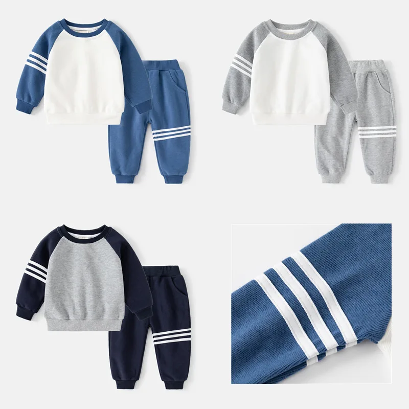 

Autumn Fashion Children's Suits 2025 Autumn New Boys' Sleeved Striped Sweatshirt And Two-Piece Baby Suit