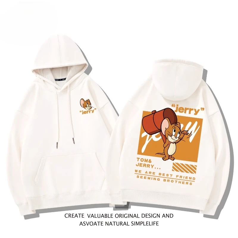 سترة مقنعين توم وجيري طباعة الربيع والخريف زوجين الخريف والشتاء فضفاضة كسول نمط الكرتون معطف أزياء الشارع ارتداء #6