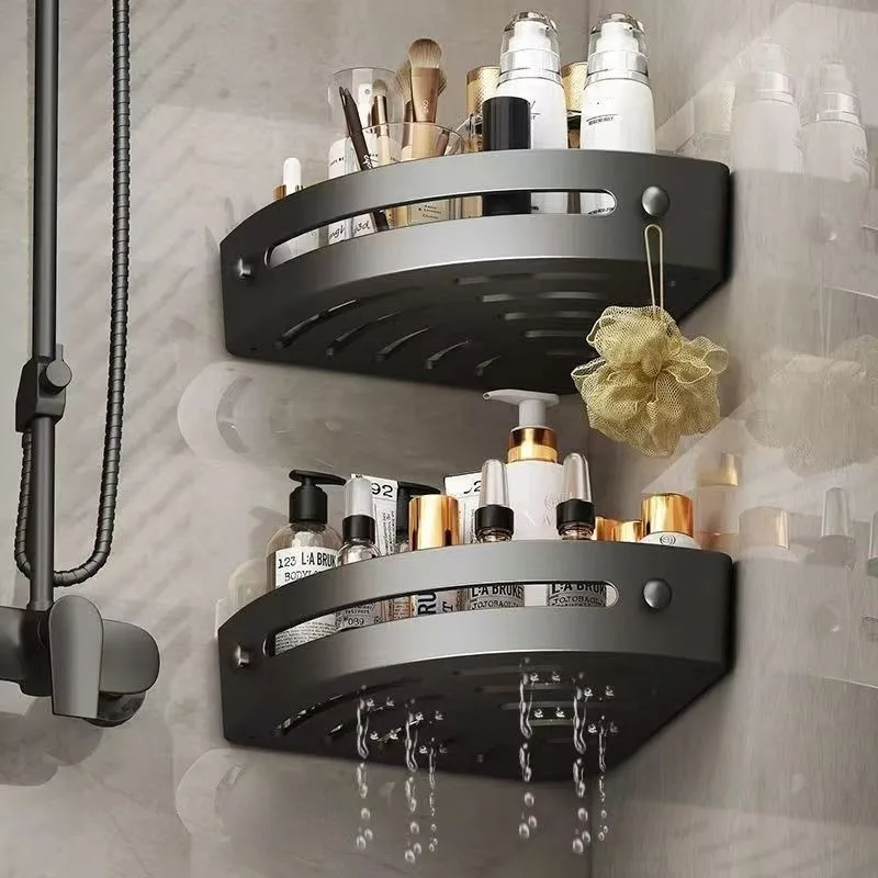 2pcs Corner Shelf for Bathroom, No-Drill Adhesive Wall-Mounted Shampoo Holder for Organizing and Storing Bath