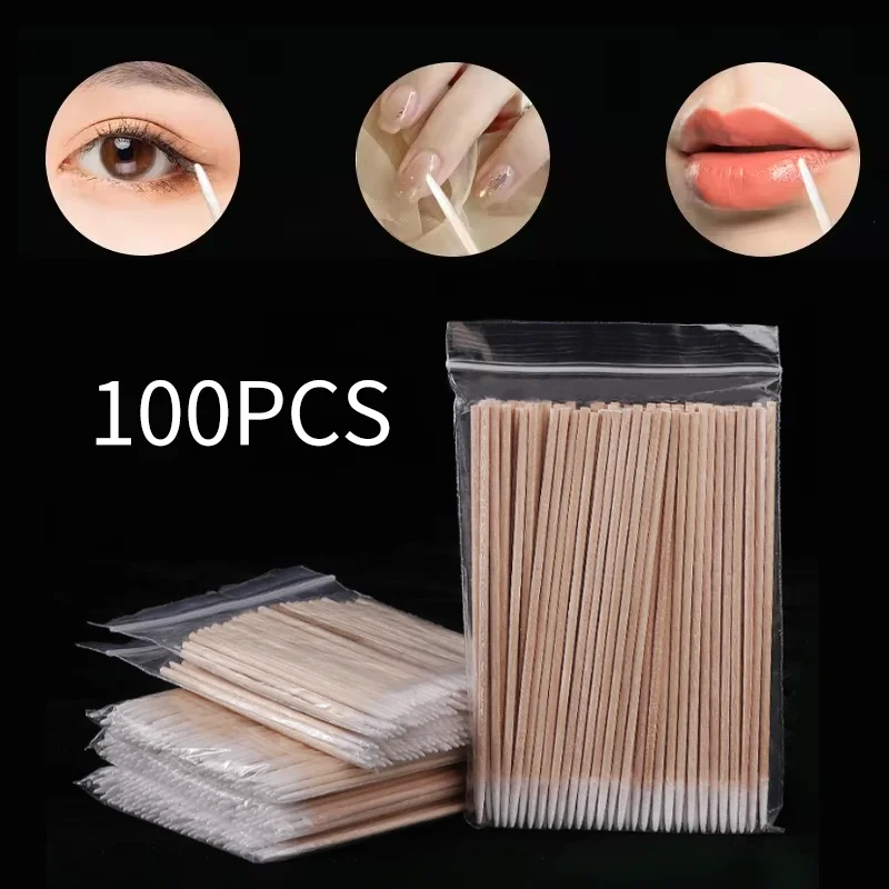 100 Unidades de Cotonetes de Algodão para Unhas, Bastões de Limpeza com Ponta de Algodão, Ferramenta para Manicure, Corretor de Gel para Unhas, Ferram