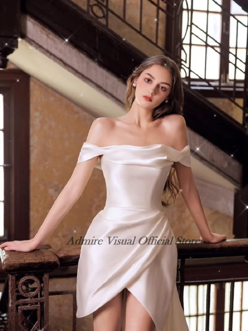 Admire فستان الزفاف البصري حورية البحر الساتان قارب الرقبة العنق مع الأكمام انفصال مخصص فساتين العروس #5