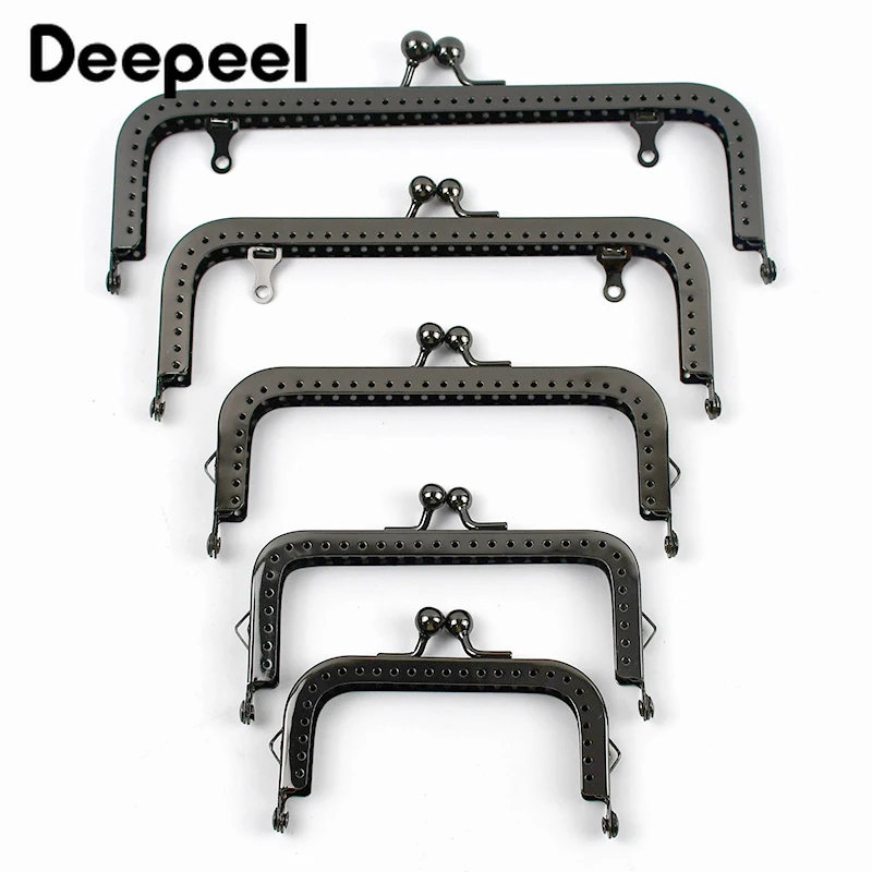 Deepeel-Cuadro cuadrado negro de Metal, 8,5-18,5 cm, asas para bolso, cierre de beso, soportes de costura DIY, accesorio de Hardware para billetera,