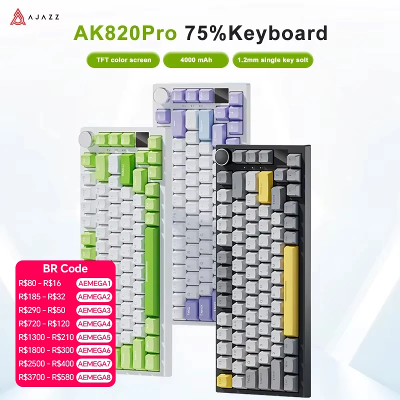 Teclado Mecânico Gamer Ajazz AK820 / AK820PRO com 82 Teclas, Conexão com Fio e Bluetooth 2.4GHz, Teclado Gamer Sem Fio com Gasket Personalizado para Laptop