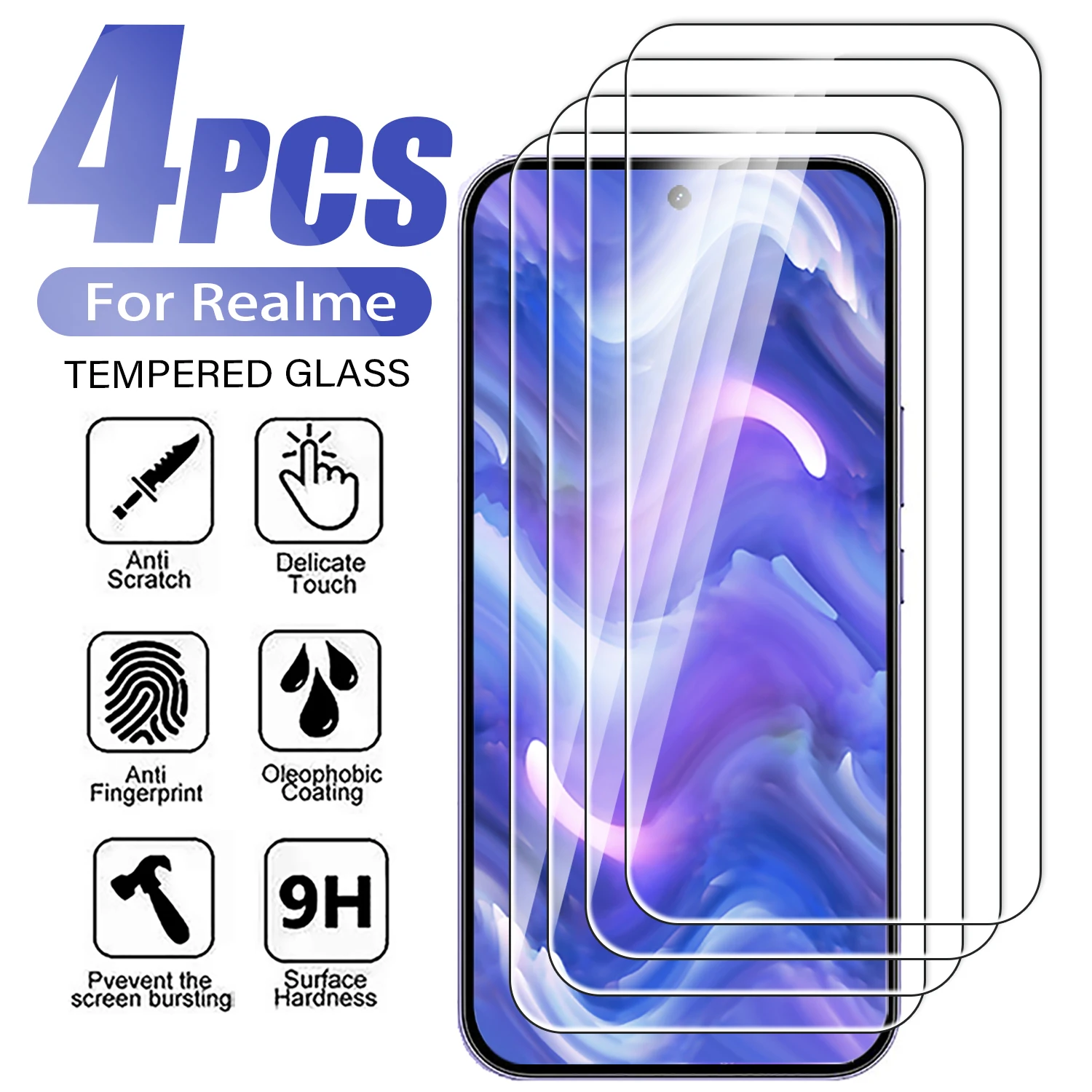 4Pcs Tempered Glass For Realme 16 Pro 14 13 12 11 10 9 8 4G 5G Screen Protector for Realme 8s 9i 10s 10T 11X 12X 14X 15T Glass