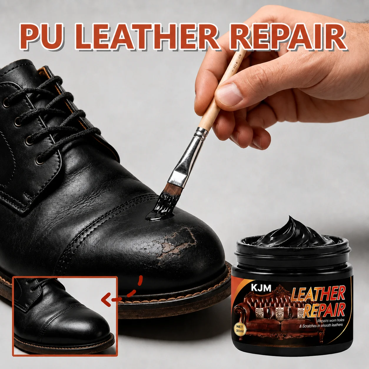 KJM Leather Repair Filler 30ML Black PU Leather Restoration Paste For Sofa Car Seat Shoes Scratch Crack Hole Repair