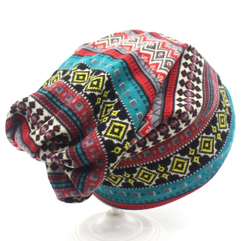 Ethnic Style Slouchy Beanies Hat Fashion Colorblock Hair Cover Skullies Caps Women Men Holiday Casual Scarf Hats Autumn Winter