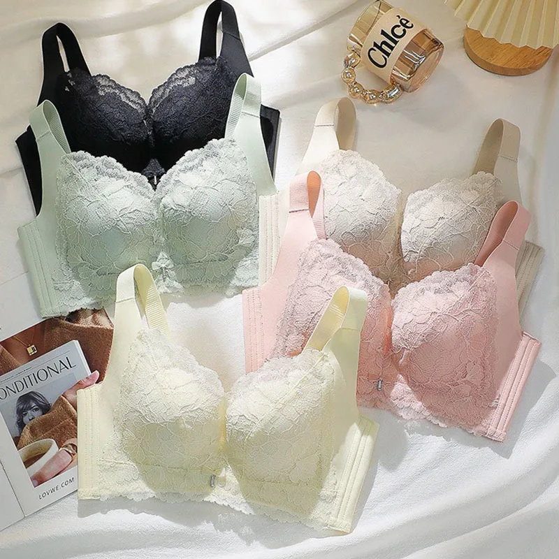 

Full Thin Cup Ventilate Underwear Large Size Adjustment Type Lace Bra No Steel Ring Absorb Sweat Comfortable Soft Leisure Bra