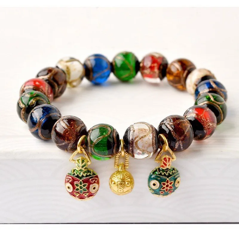 Colored Glaze Colorful Multi-Treasure Golden Beast Men's and Women's Bracelet Gold Silk Fragrant Gray Col