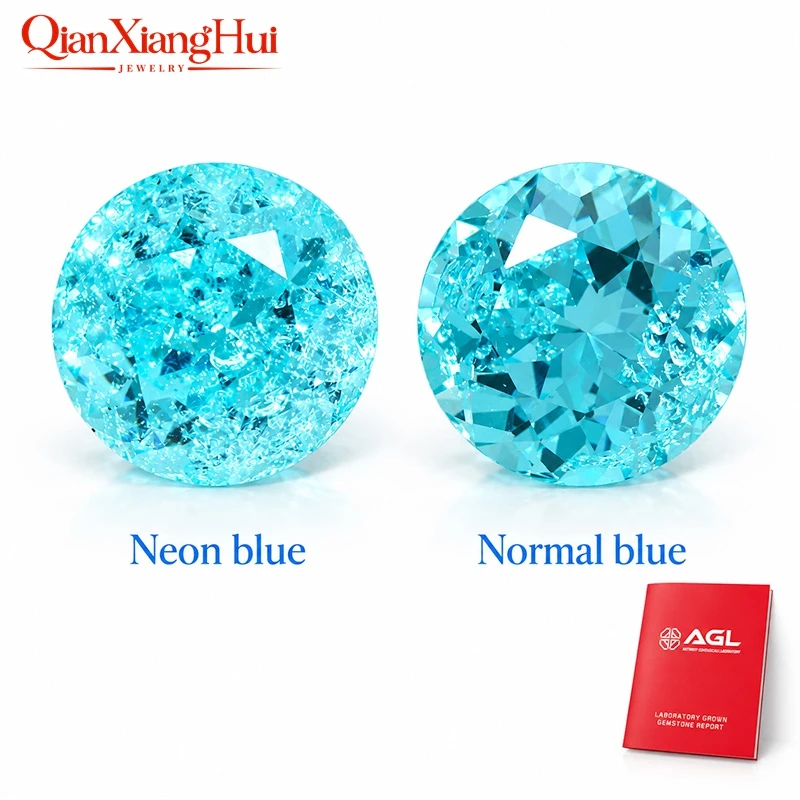 Round Shape Neon Blue Color Paraiba Lab-Grown Yttrium Aluminum Garnet with Inclusions Neon-Like Gem Stone Jewelry YAG